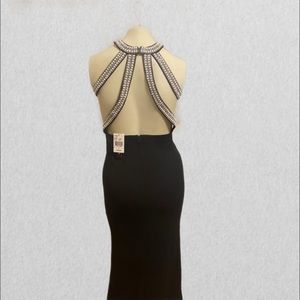 Black pearl gown with slit